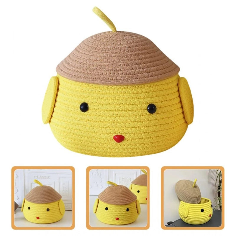 Cotton  lid Pack of 1 Storage Basket For Clothes (Yellow)