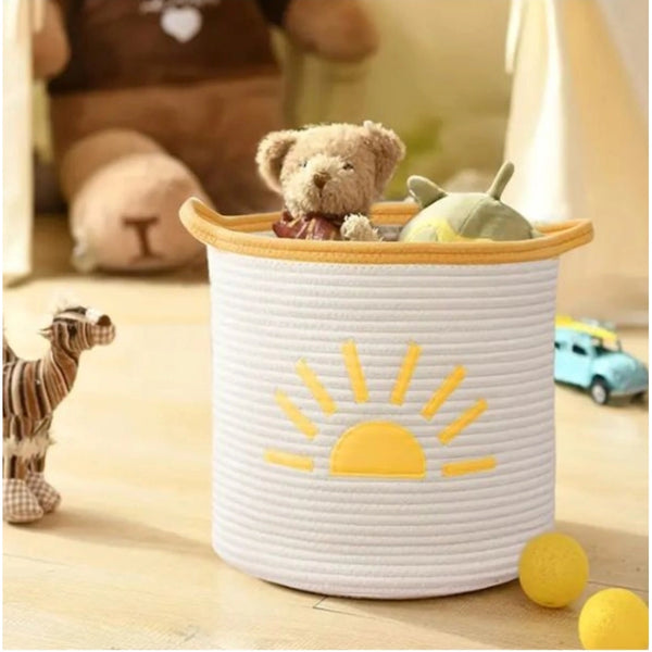 Cotton Sun Basket Pack of 1 Storage Basket For Clothes (White)