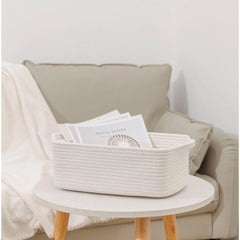 Cotton Basket Pack of 1 Storage Basket For Clothes (White)