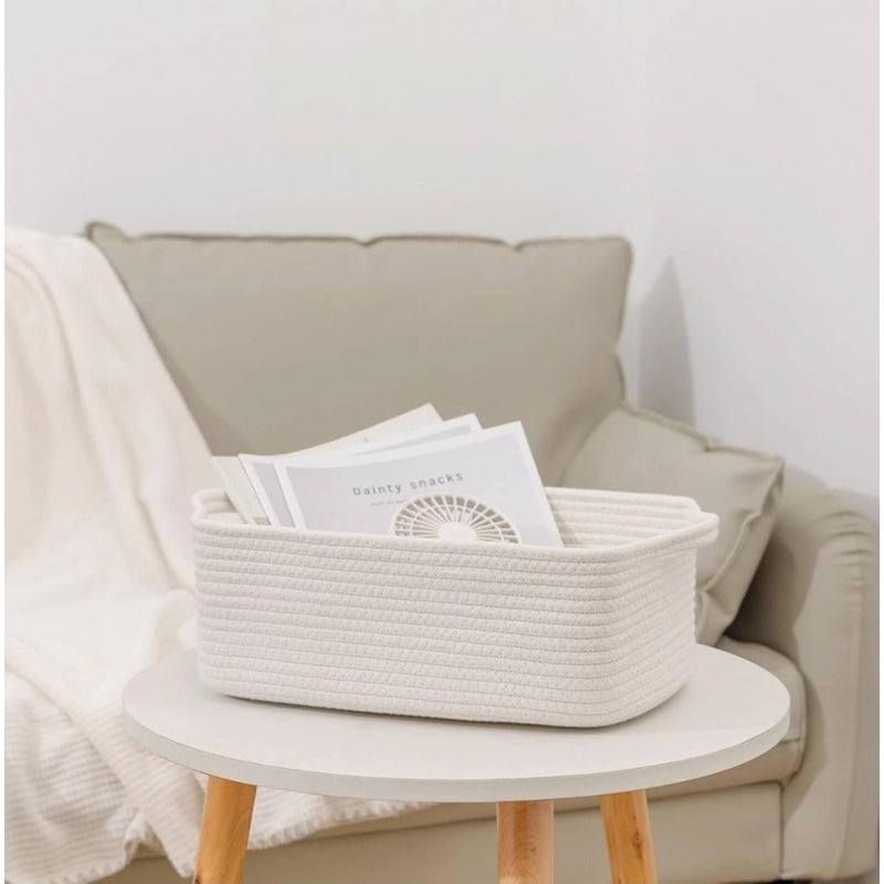 Cotton Basket Pack of 1 Storage Basket For Clothes (White)