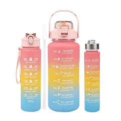 Plastic Multicolor Motivational Water Bottle with Straw – 64 oz Leakproof