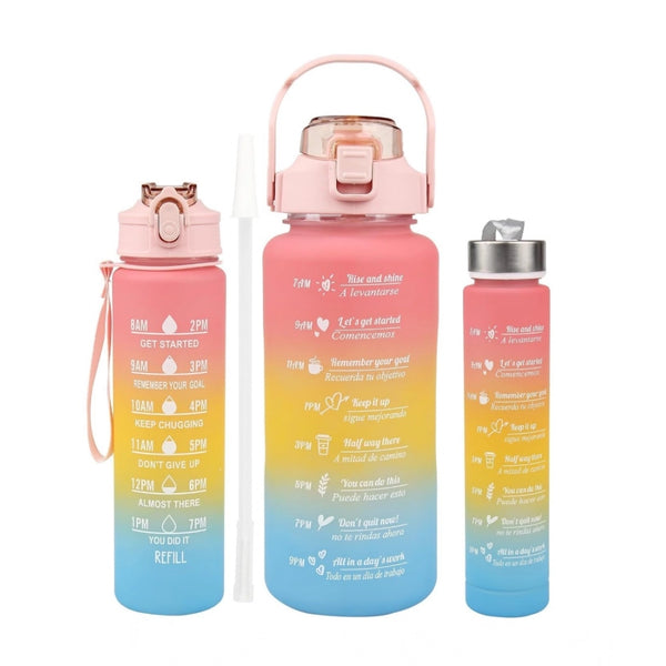 Plastic Multicolor Motivational Water Bottle with Straw – 64 oz Leakproof
