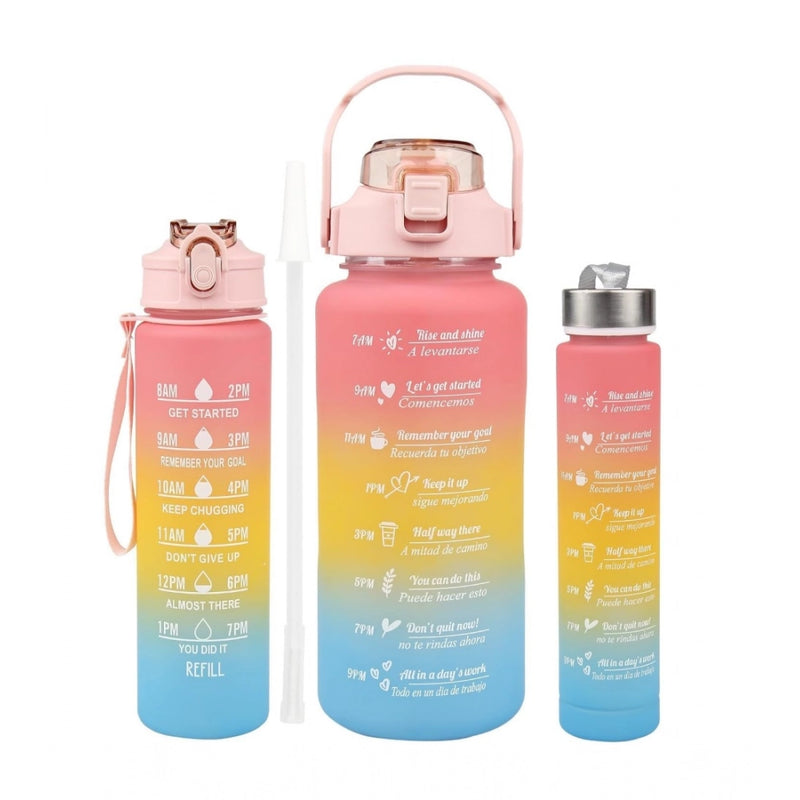 Plastic Multicolor Motivational Water Bottle with Straw – 64 oz Leakproof