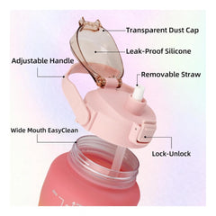 Plastic Multicolor Motivational Water Bottle with Straw – 64 oz Leakproof