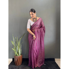 Women's Chiffon Woven Bollywood Saree With Unstitched Blouse (5.5Mtr, Purple)