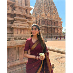 Women's Jacquard Self Design Bollywood Saree With Unstitched Blouse (5.5Mtr, Maroon)