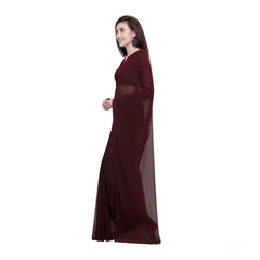 Women's Dyed Solid Saree With Unstitched Blouse 5.5Mtr (Brown)