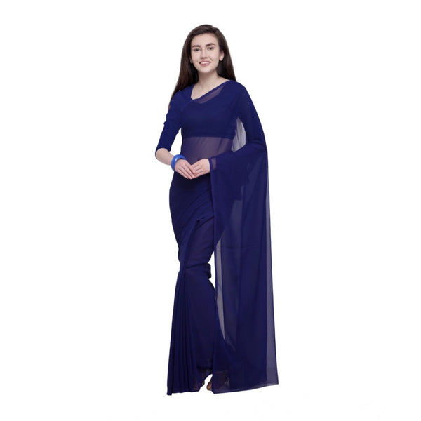 Saree With Unstitched Blouse 5.5Mtr (Dark Blue)