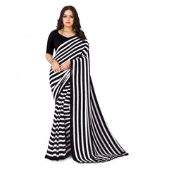 Women's Faux Georgette Printed Saree With Unstitched Blouse 5.5Mtr (Black)