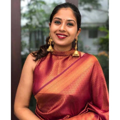 Women's Litchi silk Printed Saree With Unstitched Blouse (Red)