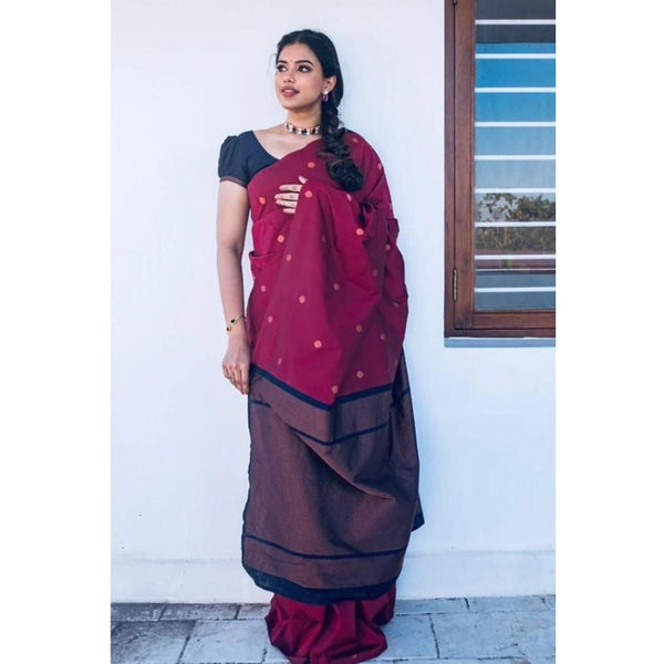 Litchi silk Printed Saree With Unstitched Blouse (Red)