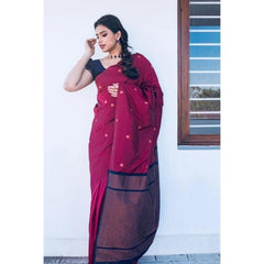 Litchi silk Printed Saree With Unstitched Blouse (Red)