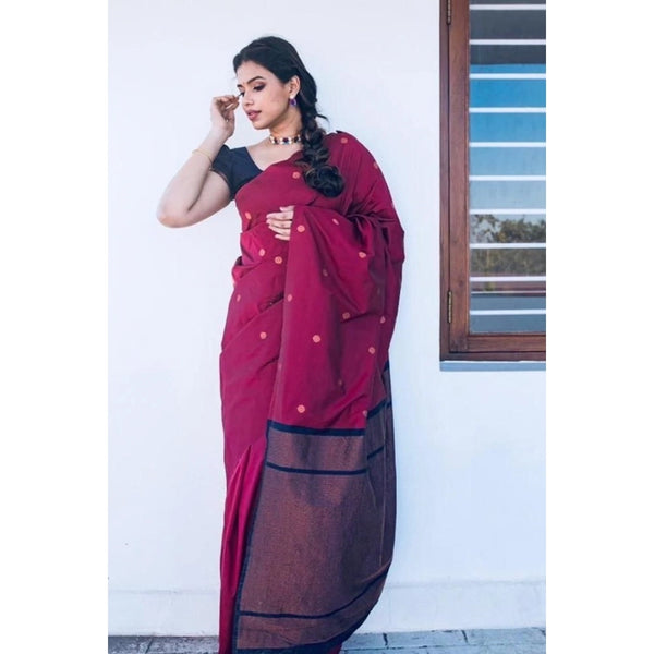 Litchi silk Printed Saree With Unstitched Blouse (Red)