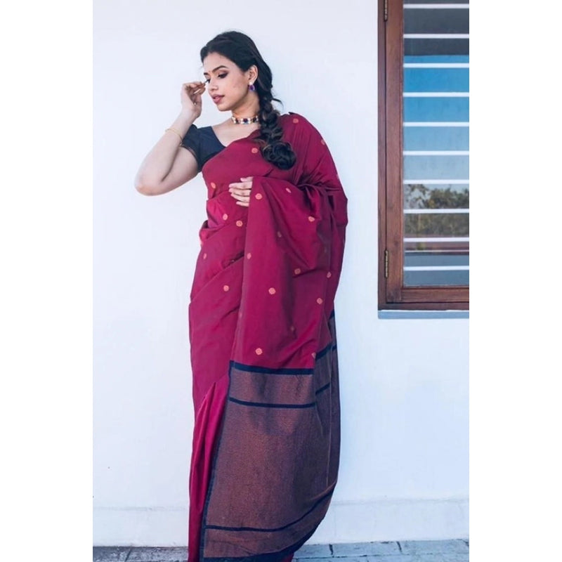 Litchi silk Printed Saree With Unstitched Blouse (Red)