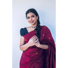 Litchi silk Printed Saree With Unstitched Blouse (Red)
