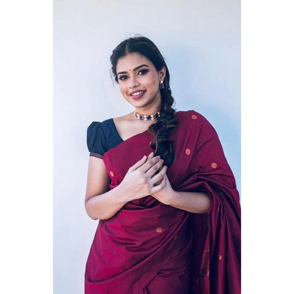Litchi silk Printed Saree With Unstitched Blouse (Red)