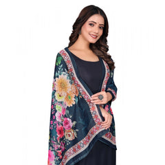 Women's chanderi silk  Printed Dupatta (Navy Blue, Length: 2 Mtr)