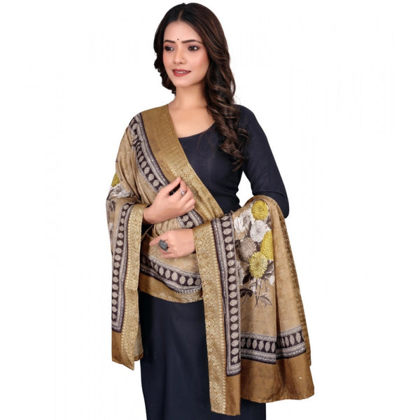 Women's chanderi silk  Printed Dupatta (Beige, Length: 2 Mtr)