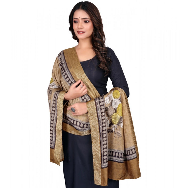 Women's chanderi silk  Printed Dupatta (Beige, Length: 2 Mtr)