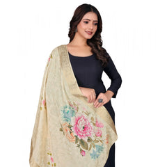 Women's chanderi silk  Printed Dupatta (Beige, Length: 2 Mtr)