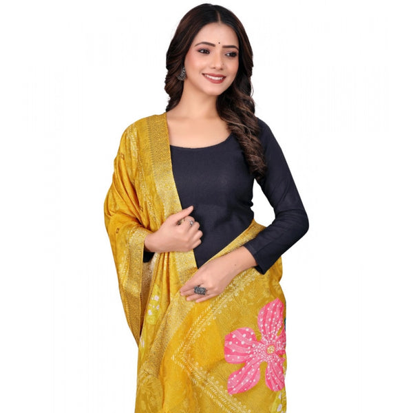 Women's chanderi silk  Printed Dupatta (Yellow, Length: 2 Mtr)