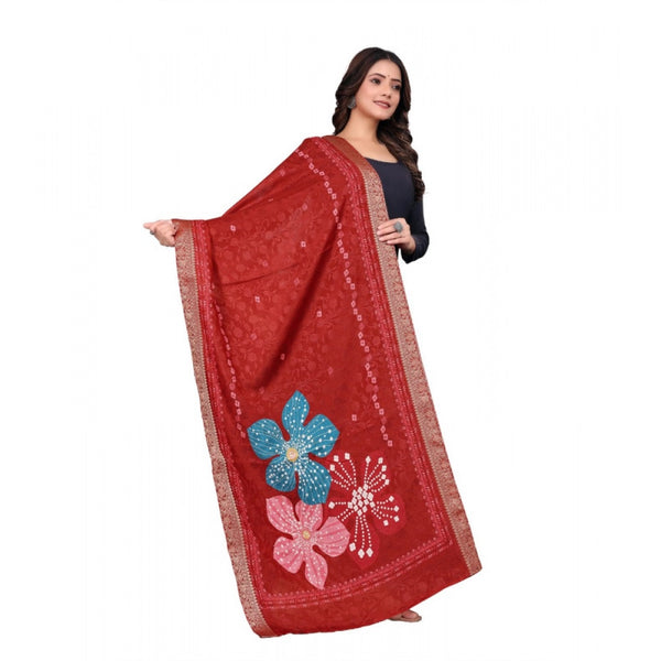 Women's chanderi silk  Printed Dupatta (Red, Length: 2 Mtr)