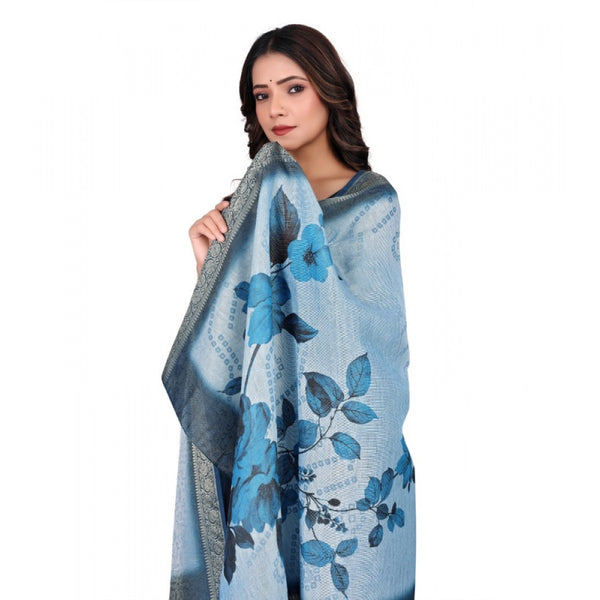 Women's chanderi silk  Printed Dupatta (Blue, Length: 2 Mtr)