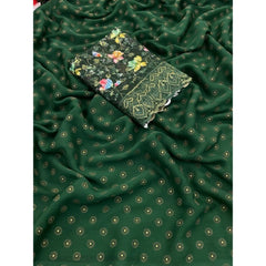 Women's Printed Brasso Saree With Unstitched Blouse (Green, 5-6 Mtrs)