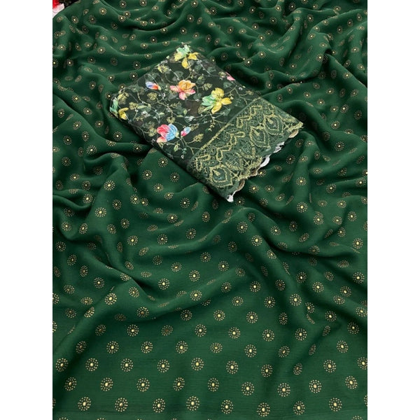 Women's Printed Brasso Saree With Unstitched Blouse (Green, 5-6 Mtrs)