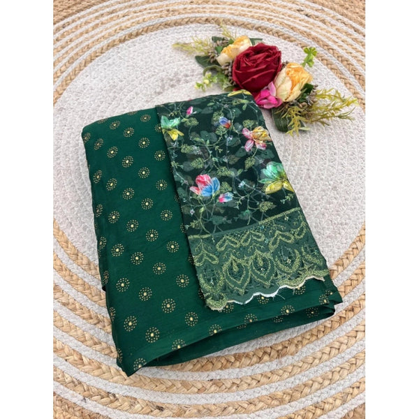 Women's Printed Brasso Saree With Unstitched Blouse (Green, 5-6 Mtrs)