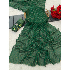 Women's Printed Brasso Saree With Unstitched Blouse (Green, 5-6 Mtrs)