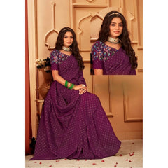 Women's Printed Brasso Saree With Unstitched Blouse (Magenta, 5-6 Mtrs)
