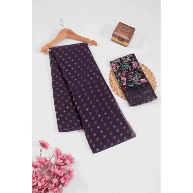 Women's Printed Brasso Saree With Unstitched Blouse (Magenta, 5-6 Mtrs)