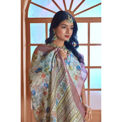 Rust Printed Cotton Linen Saree with Blouse (5-6 Metres)