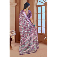 Purple Printed Cotton Linen Saree with Blouse (5-6 Metres)
